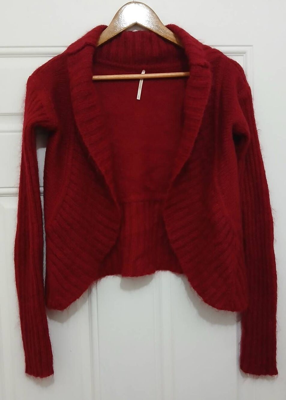 Free People Womens small red mohair sweater cardigan Cocoon quiet luxury soft